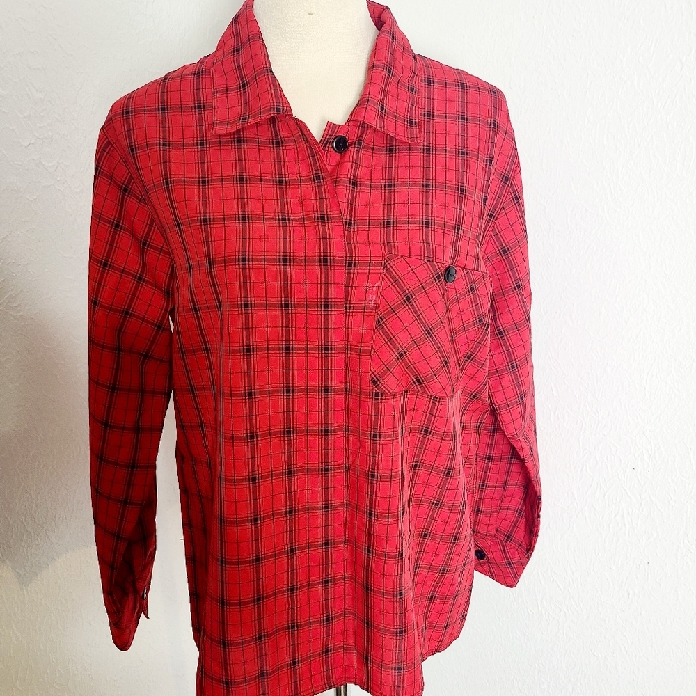Gianna Bellini Vintage Red & Black Plaid Button-down Shirt, Size 14